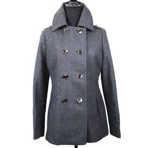 Kenneth Cole New York Gray Wool Double Breasted Peacoat 6 Small Medium Military